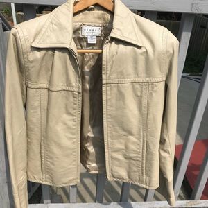 Cream Colored 0 Genuine Leather Jacket 